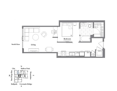 a floor plan of a house with a bedroom and a living room